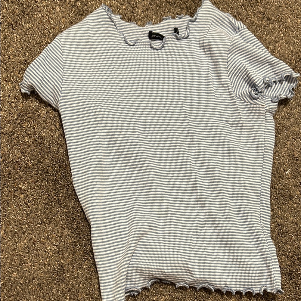 Brandy Melville Lettuce Trim Blue and White Stripe Top
